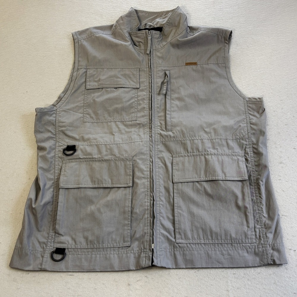 Outdoor Life Utility Vest Mens Large Gray Excellent Ripstop Fishing Hiking Cargo